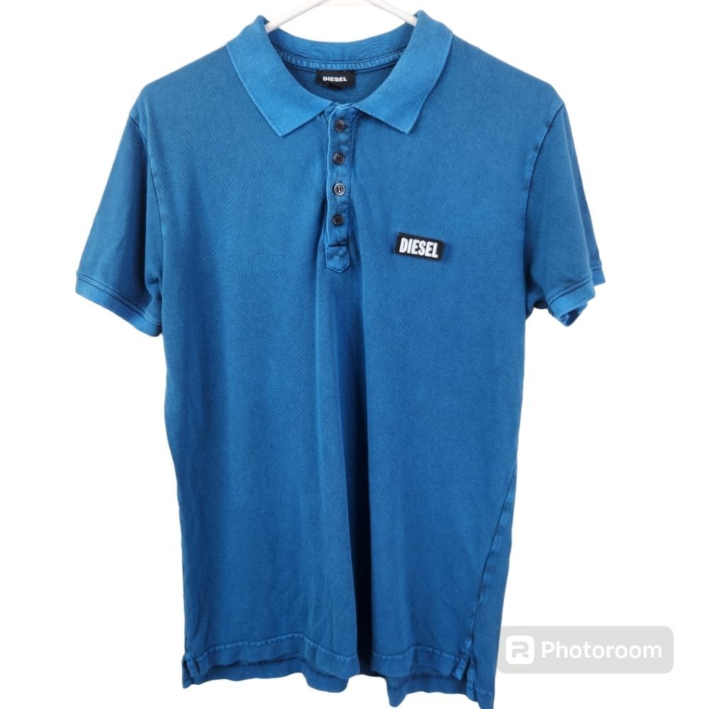 Diesel Mens 4 Button Short Sleeve Polo Removable Front and Back Logo Tab Large